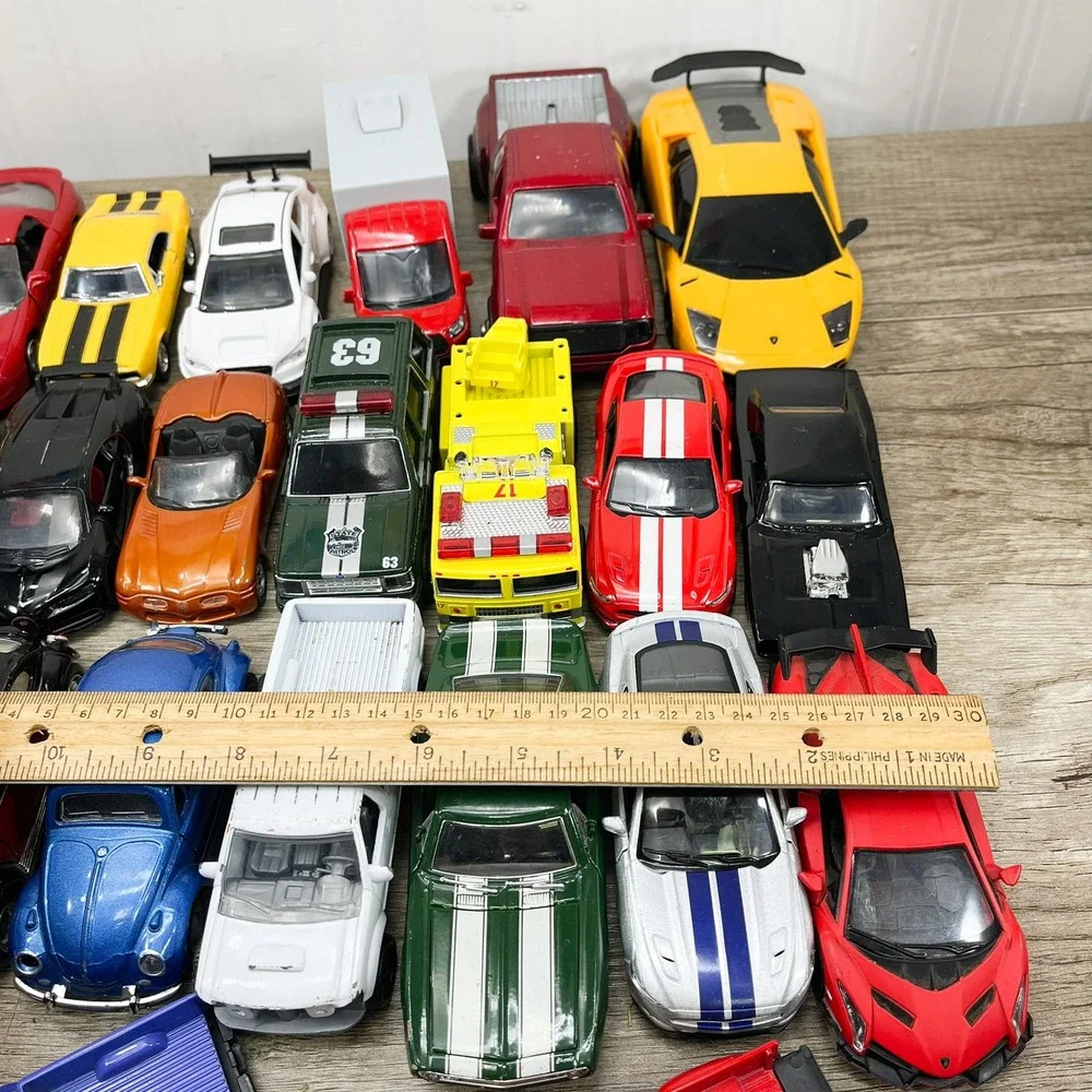 Mixed Diecast Toy Car Lot 37pc VW Beetle Lamborghini Mustang Trucks Racing